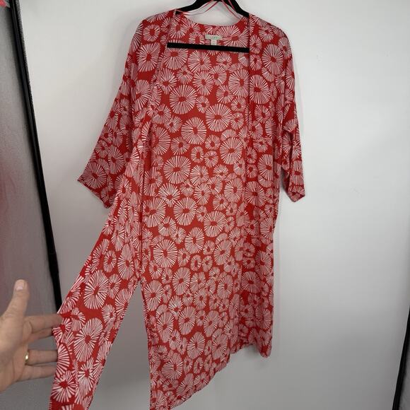 LOFT Open Kimono topper Size XS/Small Red Floral Artsy Long Length - Picture 5 of 9